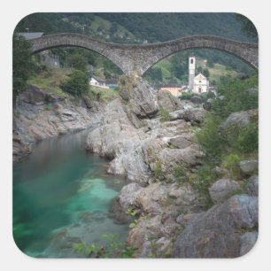 Adesivo Quadrado Ponte de Lavertezzo no Vale Verzasca, Suíça