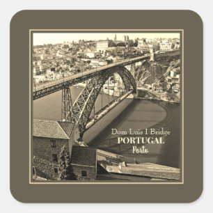 Adesivo Quadrado Ponte Porto sobre o rio Douro, Portugal, sepia