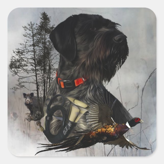 Adesivo Quadrado Ponteiro alemão Wirehaired (Frente)