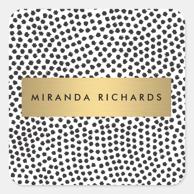 Adesivo Quadrado Pontos de Confetti Pretos Luxuosos com Bares Doura (Frente)