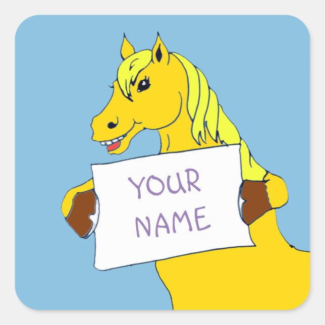 Adesivo Quadrado Pony de desenho animado bonito com mensagem (Frente)