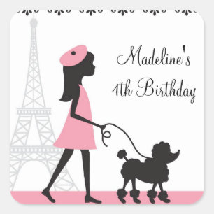 Adesivo Quadrado Poodle Birthday Stickers