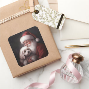 Adesivo Quadrado Poodle Com Papai Noel Festivo Natal