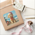 Adesivo Quadrado Poodle Dog Christmas Vintage Beach<br><div class="desc">Traga o calor dos feriados para a costa com esta charmosa design inspirada na vintagem, que apresenta um cão festivo sentado numa praia serena. Com um clássico toque de feriado de tons nostálgicos e vibrações costeiras, esta trabalho de arte captura a magia do Natal pelo mar. Perfeito para espalhar alegria...</div>