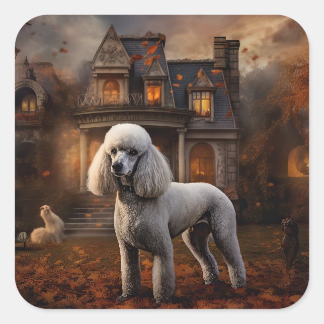 Adesivo Quadrado Poodle Halloween Scary (Frente)