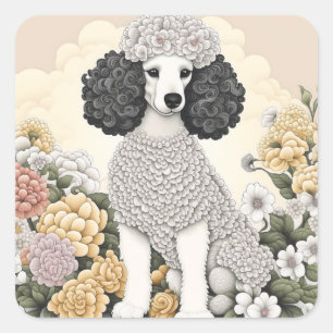 Adesivo Quadrado Poodle in Whimsical Flowers