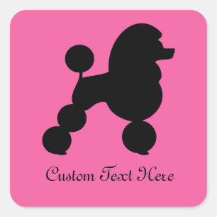 Adesivo Quadrado Poodle Preto Personalizado a Rosa 
