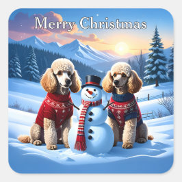 Adesivo Quadrado Poodles e Snowman no Natal