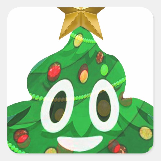 Adesivo Quadrado Poop de Árvore de Natal Emoji (Frente)
