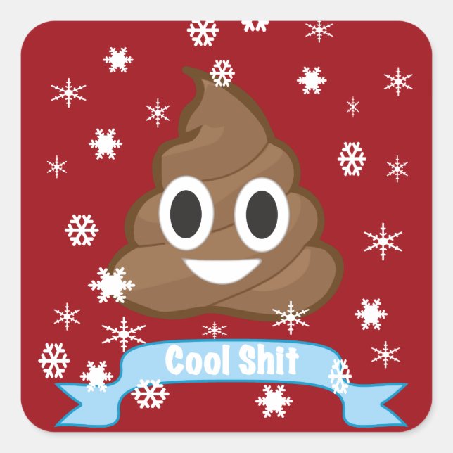 Adesivo Quadrado Poop Emoji Engraçado vinheta de Natal (Frente)