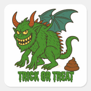 Adesivo Quadrado Poopin Goblin Engraçado ou Trate Halloween
