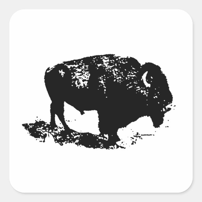 Adesivo Quadrado Pop Art Black White Buffalo Bison Silhouette (Frente)