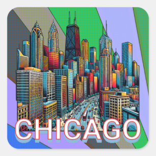 Adesivo Quadrado Pop-art Comic Book Style Chicago Illinois