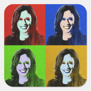 Adesivo Quadrado Pop Art de Kamala Harris (Vermelho, Azul, Verde, A