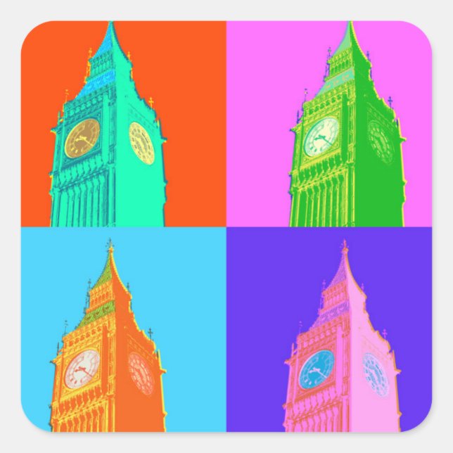 Adesivo Quadrado Pop Art Neon Big Ben (Frente)