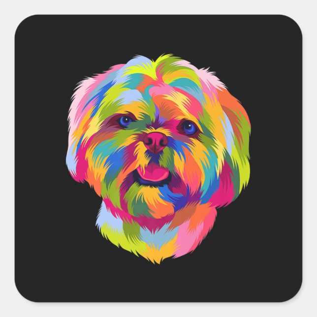 Adesivo Quadrado Pop Art Shih Tzu Cute Puppy Proprietário (Frente)