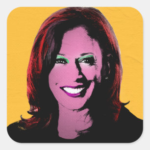 Adesivo Quadrado Pop de Arte Amarela Kamala Harris