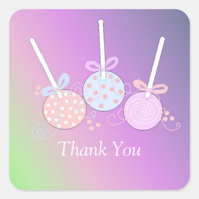 Adesivo Quadrado Pop De Bolo Pastel Obrigado (Frente)