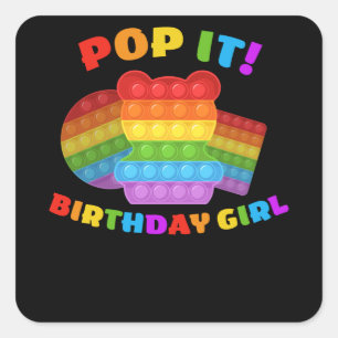 Adesivo Quadrado Pop Dot Day Bear Para Rapariga De Aniversário