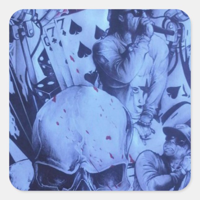 Adesivo Quadrado Pop Músicos Impressão de Arte Roxo Azul (Frente)