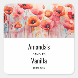 Adesivo Quadrado Poppies Red Watercolor em uma empresa de velas de 