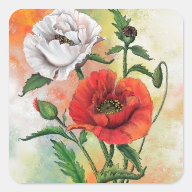 Adesivo Quadrado Poppies Stickers (Frente)