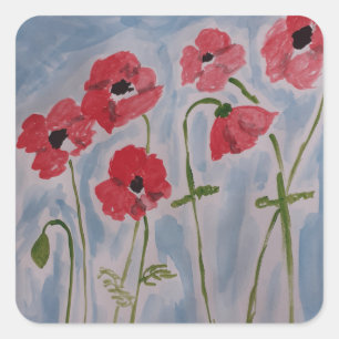 Adesivo Quadrado Poppies Vermelhos Selvagens