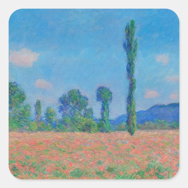 Adesivo Quadrado Poppy Field, Giverny (1891) Claude Monet belas art (Frente)