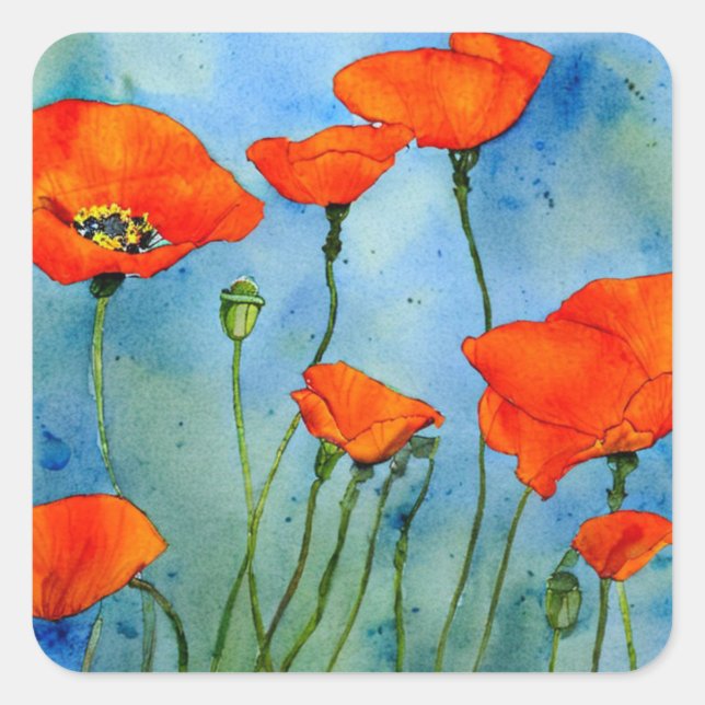 Adesivo Quadrado Poppy Watercolor (Frente)