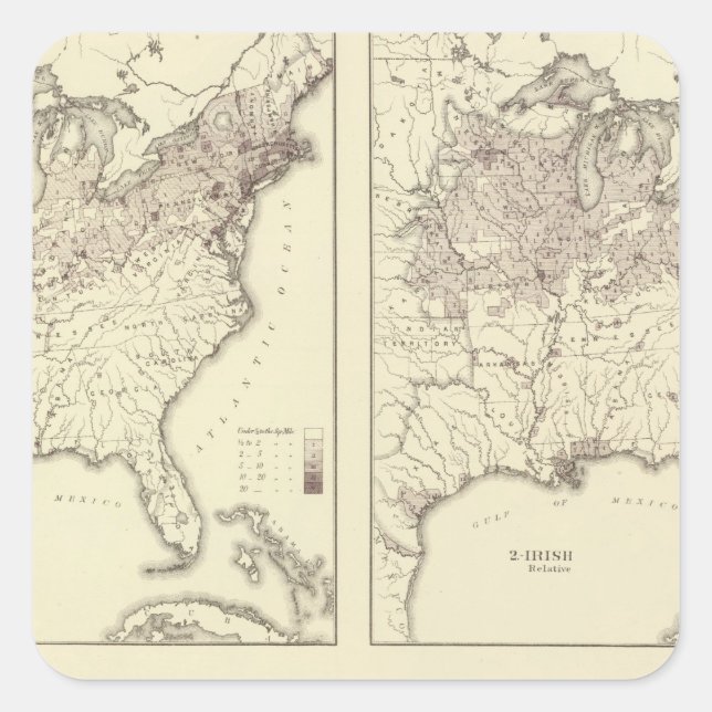 Adesivo Quadrado População irlandesa e alemã 1870 (Frente)