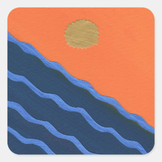 Adesivo Quadrado Pôr do sol abstrato sobre as ondas do oceano