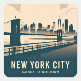 Adesivo Quadrado Pôr do Sol Minimalista da Cidade de Nova York Arte