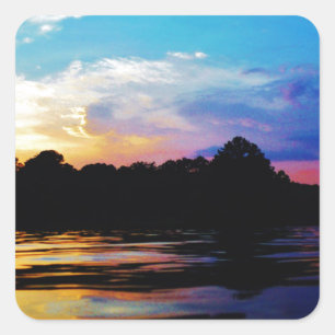 Adesivo Quadrado pôr do sol Rainbow na montanha Lake