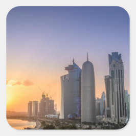 Adesivo Quadrado Pôr do sol sobre a cidade de Doha, Catar