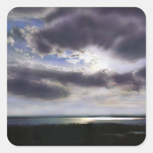 Adesivo Quadrado Pôr do sol sobre o lago
