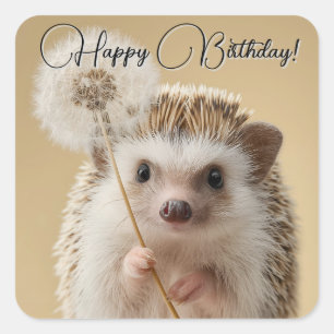 Adesivo Quadrado Porco Adorável Segurando um Dandelion