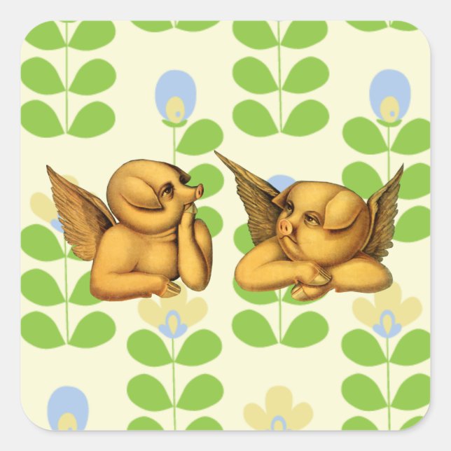 Adesivo Quadrado Porcos Anjos Voadores com asas Fantasia Animais Ar (Frente)