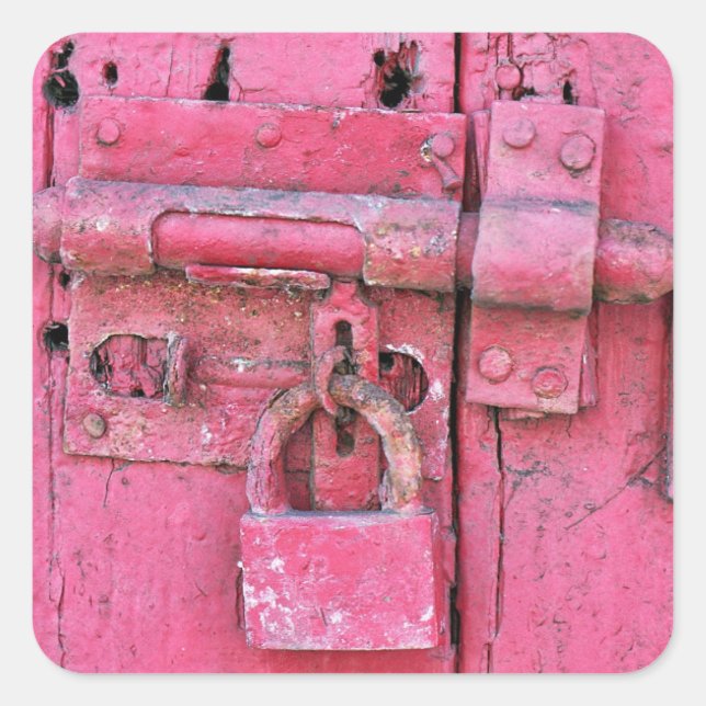 Adesivo Quadrado Porta de madeira cor-de-rosa e punheta (Frente)