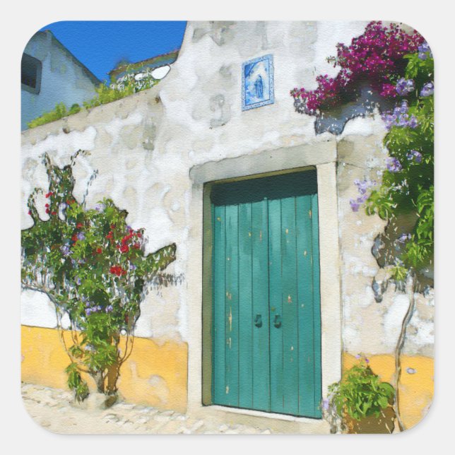 Adesivo Quadrado Porta de madeira verde aquosa (Frente)