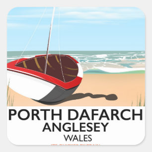 Adesivo Quadrado Porth Dafarch, poster de viagens vintage de Angles
