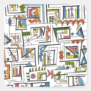 Adesivo Quadrado Portland-Abstrato Geométrico Caprichoso em Aquarel