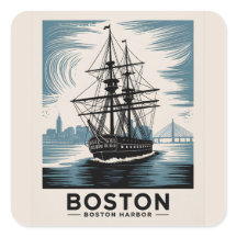 Porto de Boston Retro Tall Ship Vintage Náutico