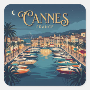 Adesivo Quadrado Porto de Cannes à Noite França