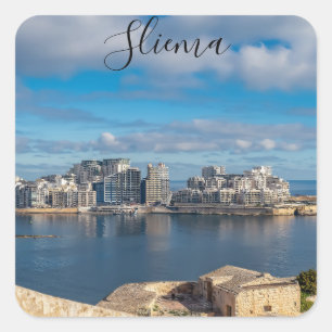 Adesivo Quadrado Porto de Sliema e arranha-céus em Malta