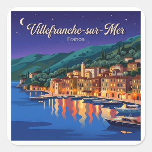 Adesivo Quadrado Porto de Villefranche-sur-Mer à Noite França