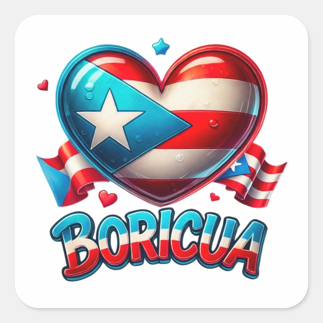 Adesivo Quadrado Porto Rico Boricua Love Heart Flag (Frente)