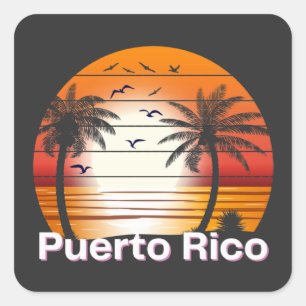 Adesivo Quadrado Porto Rico Vintage Palm Trees Summer Beach