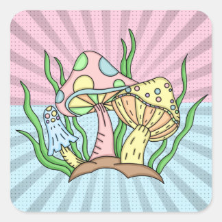 Adesivo Quadrado Portobello Mushroom Cute Pastel