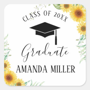 Adesivo Quadrado Pós-graduação de Sunflower personalizada