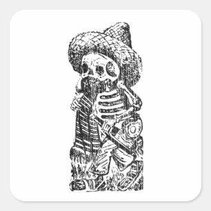 Adesivo Quadrado Posada Calavera com Bigode e Tequila
